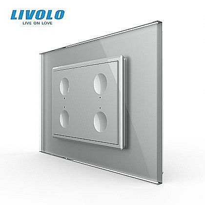 Intrerupatoare modulare Livolo - Intrerupator cvadruplu tactil, cap scara / cap cruce, standard italian, cu rama sticla, 3M gri