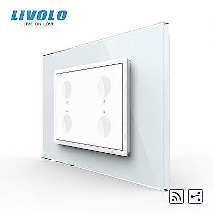 Prize+intrerupatoare modulare Livolo - Intrerupator cvadruplu tactil, control telecomanda RF, cap scara / cap cruce, standard italian, cu rama sticla, 3M alb