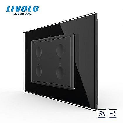 Prize+intrerupatoare modulare Livolo - Intrerupator cvadruplu tactil, control telecomanda RF, cap scara / cap cruce, standard italian, cu rama sticla, 3M negru