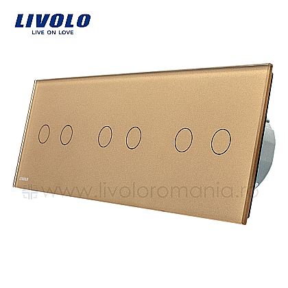 Intrerupatoare tactile - Întrerupător dublu+dublu+dublu wireless, generatia noua auriu