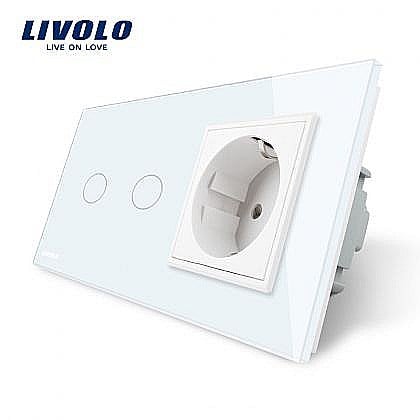 Livolo - Întrerupător dublu + priză simplă alb