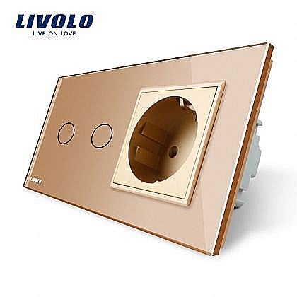 Livolo - Întrerupător dublu + priză simplă auriu