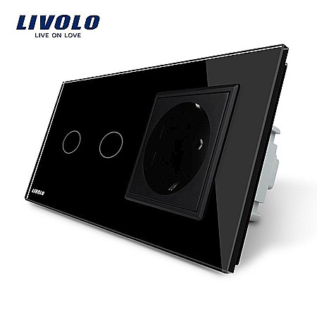 Livolo - Întrerupător dublu + priză simplă negru