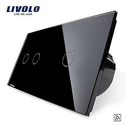 Livolo - Întrerupător dublu+simplu wireless, generatia noua negru