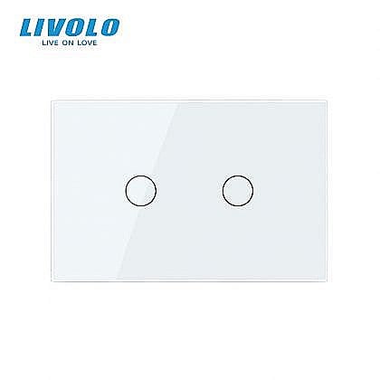 Intrerupatoare modulare Livolo - Intrerupator dublu, standard italian, cap scara / cap cruce, conexiune WiFi, cu panou sticla, 3M alb