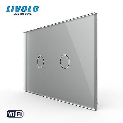 Livolo modular - Intrerupator dublu, standard italian, conexiune WiFi, cu panou sticla, 3M gri