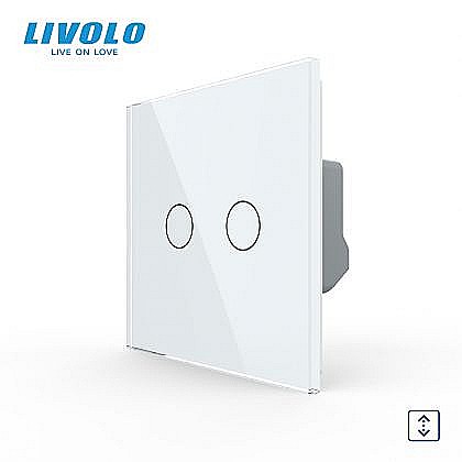 Livolo - Întrerupător dublu tactil, control draperie, cu panou sticla, Generatia Noua alb