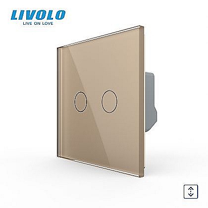 Intrerupatoare tactile - Întrerupător dublu tactil, control draperie, cu panou sticla, Generatia Noua auriu