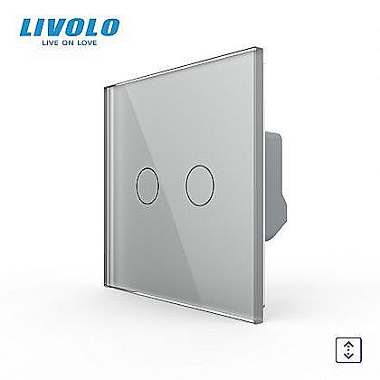 Intrerupatoare tactile - Întrerupător dublu tactil, control draperie, cu panou sticla, Generatia Noua gri