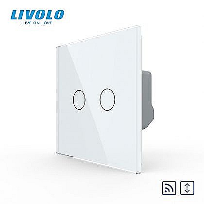 Intrerupatoare tactile - Întrerupător dublu tactil, control draperie, wireless - control din telecomanda RF, cu panou sticla, Generatia Noua alb
