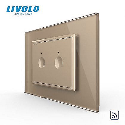 Prize si intrerupatoare - Intrerupator dublu tactil, control telecomanda RF, standard italian, cu rama sticla, 3M auriu
