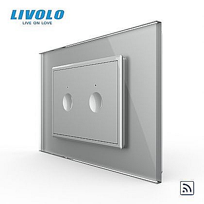 Prize si intrerupatoare - Intrerupator dublu tactil, control telecomanda RF, standard italian, cu rama sticla, 3M gri