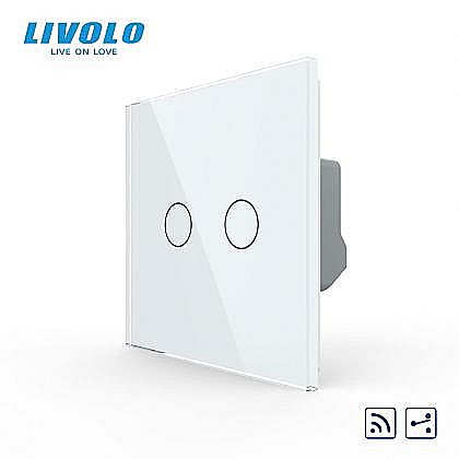 Intrerupatoare tactile - Întrerupător dublu tactil, wireless - control din telecomanda RF, cap scara / cap cruce, cu panou sticla, Generatia Noua alb