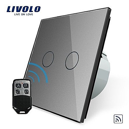 Livolo - Întrerupător dublu, wireless + telecomandă tip breloc gri