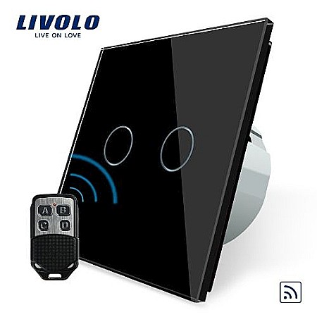 Livolo - Întrerupător dublu, wireless + telecomandă tip breloc negru