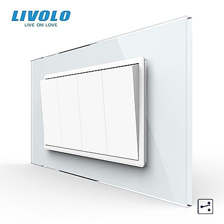 Livolo modular - Intrerupator mecanic cap scara , 4M, cu rama sticla alb
