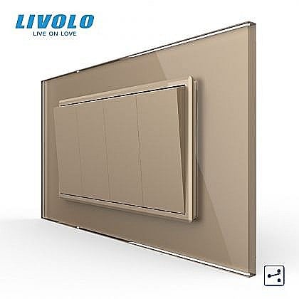 Intrerupatoare modulare Livolo - Intrerupator mecanic cap scara , 4M, cu rama sticla auriu