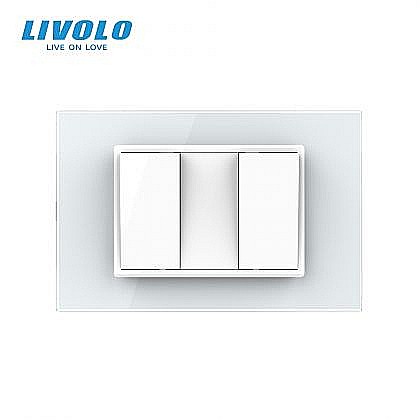 Livolo modular - Intrerupator mecanic dublu 3M, cu rama sticla alb