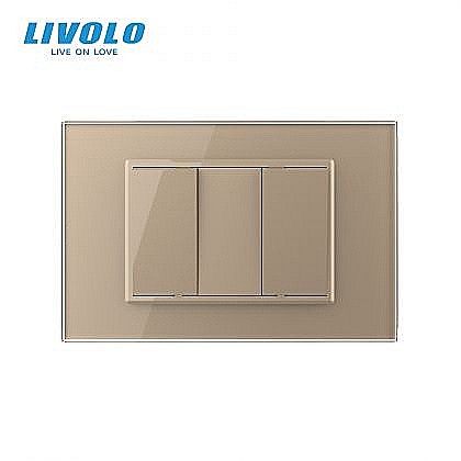 Livolo modular - Intrerupator mecanic dublu 3M, cu rama sticla auriu