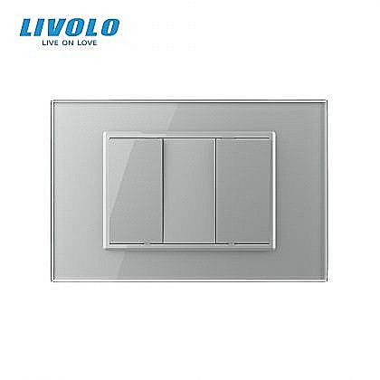 Livolo modular - Intrerupator mecanic dublu 3M, cu rama sticla gri
