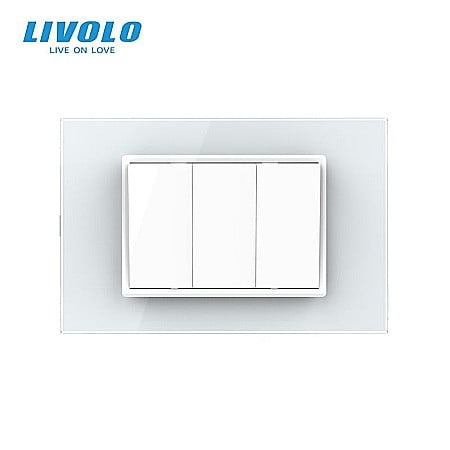 Livolo modular - Intrerupator mecanic dublu 3M, cu revenire, cu rama sticla alb