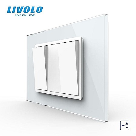 Livolo modular - Intrerupator mecanic dublu cap scara, 3M, cu rama sticla alb