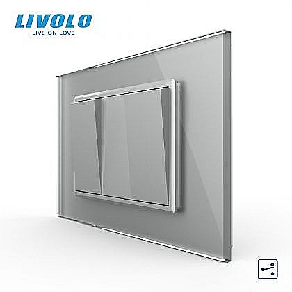 Livolo modular - Intrerupator mecanic dublu cap scara, 3M, cu rama sticla gri