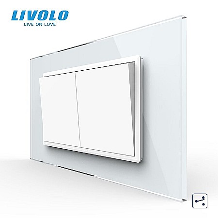 Livolo modular - Intrerupator mecanic dublu cap scara, 4M, cu rama sticla alb