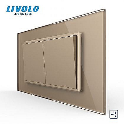 Intrerupatoare modulare Livolo - Intrerupator mecanic dublu cap scara, 4M, cu rama sticla auriu