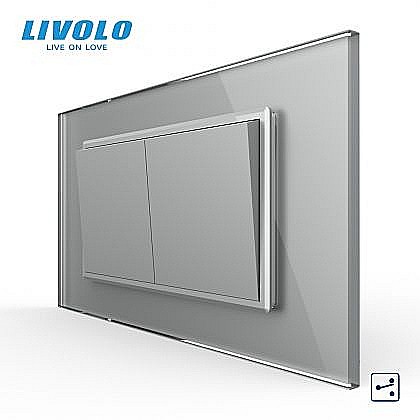 Intrerupatoare modulare Livolo - Intrerupator mecanic dublu cap scara, 4M, cu rama sticla gri