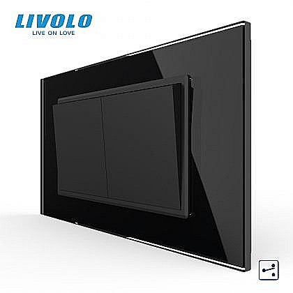 Intrerupatoare modulare Livolo - Intrerupator mecanic dublu cap scara, 4M, cu rama sticla negru