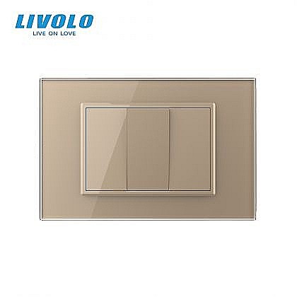 Intrerupatoare modulare Livolo - Intrerupator mecanic simplu 3M, cu revenire, cu rama sticla auriu