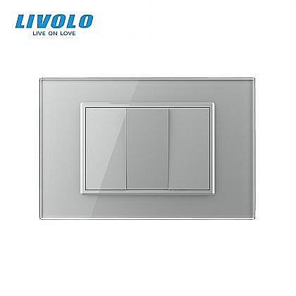 Intrerupatoare modulare Livolo - Intrerupator mecanic simplu 3M, cu revenire, cu rama sticla gri