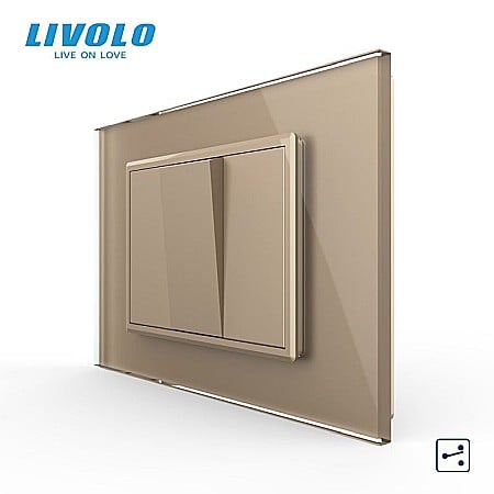 Livolo modular - Intrerupator mecanic simplu cap scara, 3M, cu rama sticla auriu