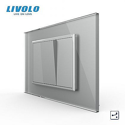 Livolo modular - Intrerupator mecanic simplu cap scara, 3M, cu rama sticla gri