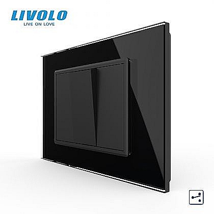 Livolo modular - Intrerupator mecanic simplu cap scara, 3M, cu rama sticla negru