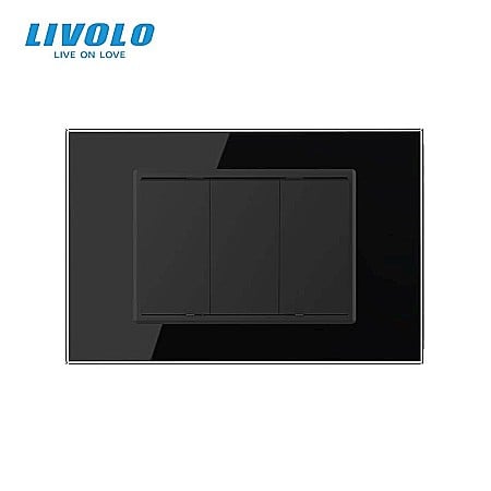 Livolo modular - Intrerupator mecanic triplu 3M, cu rama sticla negru