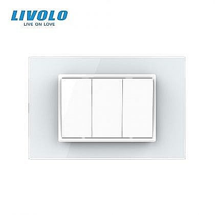 Intrerupatoare modulare Livolo - Intrerupator mecanic triplu 3M, cu revenire, cu rama sticla alb