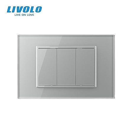 Livolo modular - Intrerupator mecanic triplu 3M, cu revenire, cu rama sticla gri