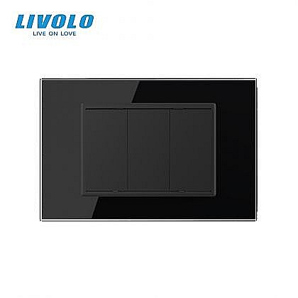 Intrerupatoare modulare Livolo - Intrerupator mecanic triplu 3M, cu revenire, cu rama sticla negru