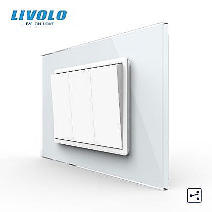 Livolo modular - Intrerupator mecanic triplu cap scara, 3M, cu rama sticla alb