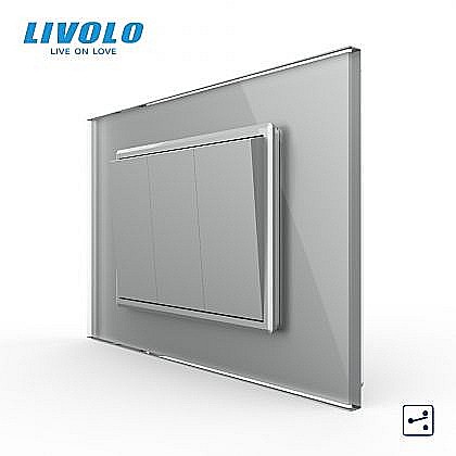 Intrerupatoare modulare Livolo - Intrerupator mecanic triplu cap scara, 3M, cu rama sticla gri