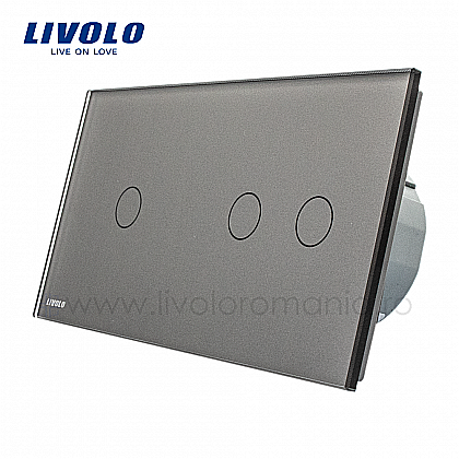 Livolo - Întrerupător simplu+dublu wireless, generatia noua gri