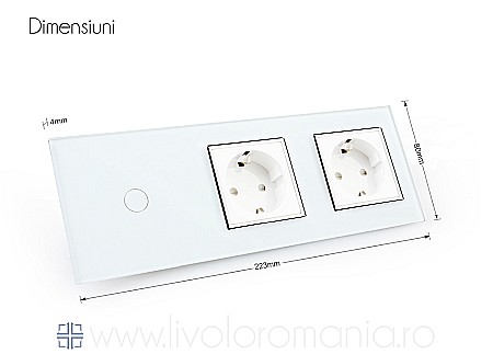 Intrerupator simplu + priza dubla Schuko, generatia noua, cu rama sticla auriu [7]