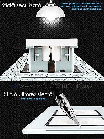 Intrerupator simplu + priza dubla Schuko, generatia noua, cu rama sticla auriu [4]