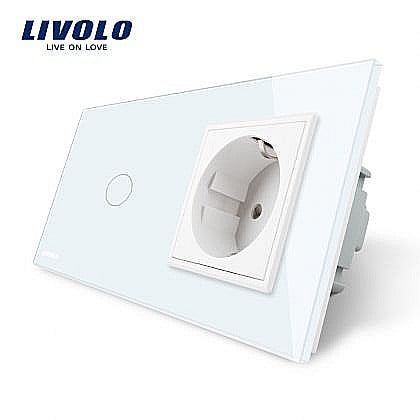 Livolo - Întrerupător simplu + priză simplă alb
