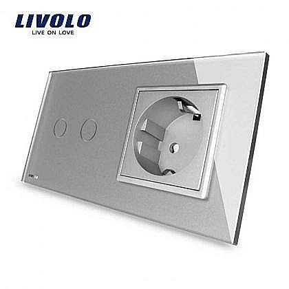 Livolo - Întrerupător simplu + priză simplă gri