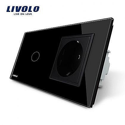 Livolo - Întrerupător simplu + priză simplă negru
