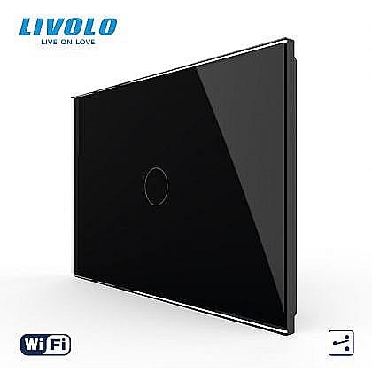 Livolo modular - Intrerupator simplu, standard italian, cap scara/ cap cruce, conexiune WiFi, cu panou sticla, 3M negru