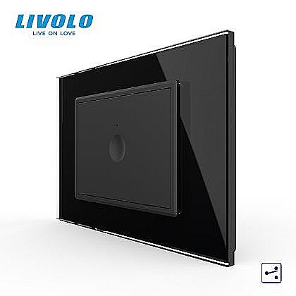 Intrerupatoare modulare Livolo - Intrerupator simplu tactil, cap scara / cap cruce, standard italian, cu rama sticla, 3M negru